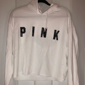 PINK White Cropped Hoodie